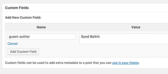 Adding guest author name in the custom field
