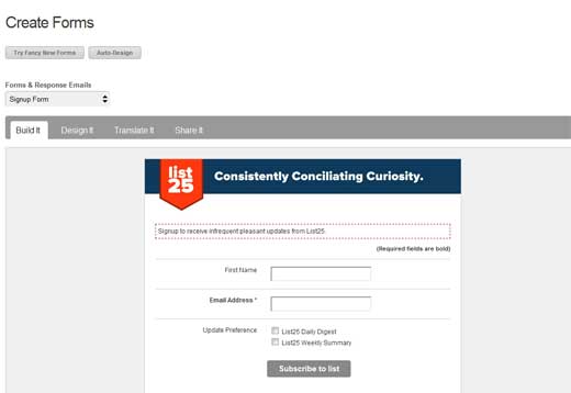 MailChimp List25 Form MailChimp List25 Form