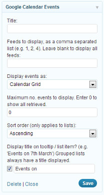 Google Calendar Widget settings