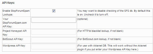Enter API Keys for Spam Monitoring Databases