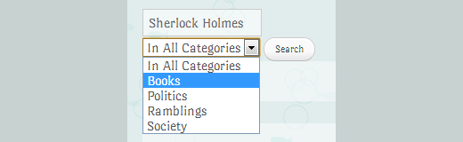 Search by category feature in action on a WordPress site