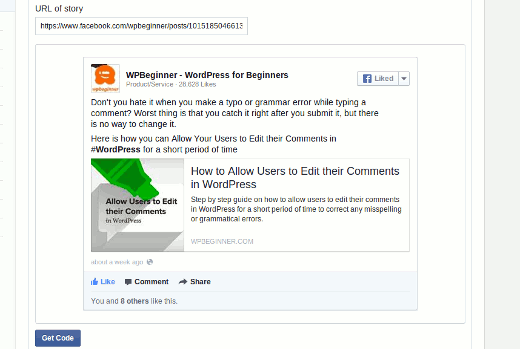 Getting code to manually embed Facebook posts in WordPress