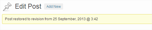 Notification displayed after restoring a post from revision in WordPress
