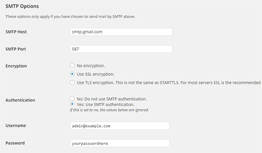 Gmail SMTP server settings for WordPress
