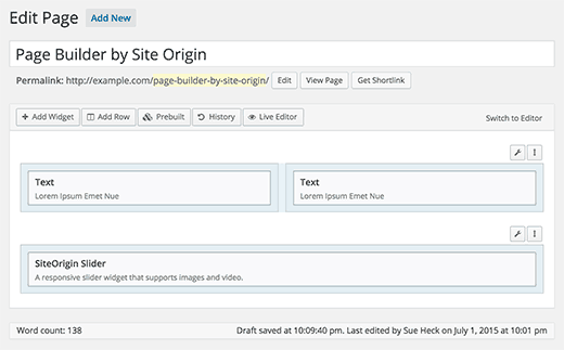 Page Builder by Site Origin user interface Page Builder by Site Origin user interface