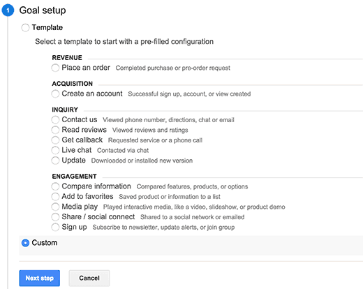 Creating custom goal in Google Analytics