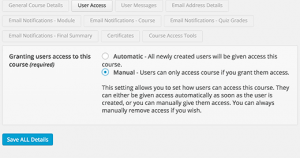 User access settings for a course User access settings for a course