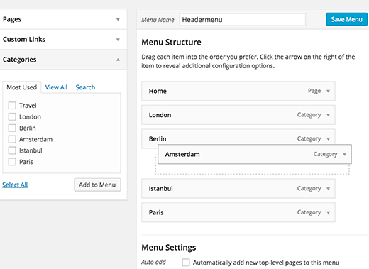 Rearrange menu items in WordPress