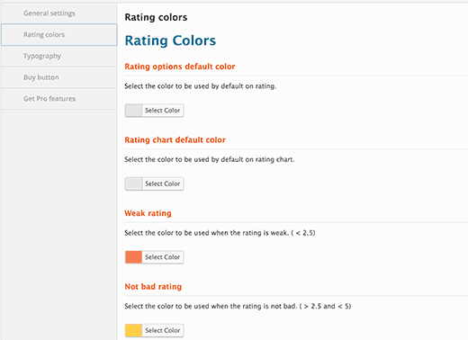 Rating colors Rating colors