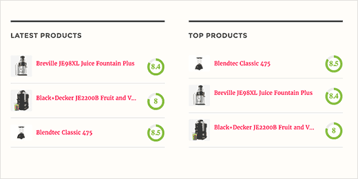Latest and top product reviews in WordPress sidebar Latest and top product reviews in WordPress sidebar