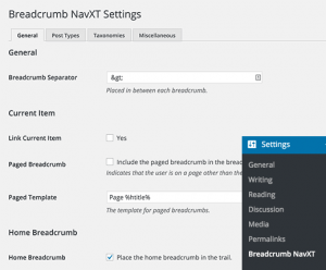 Settings page for Breadcrumb NavXT plugin Settings page for Breadcrumb NavXT plugin