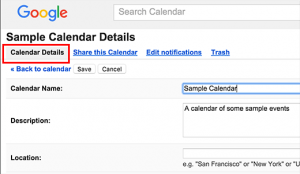 Calendar details tab Calendar details tab