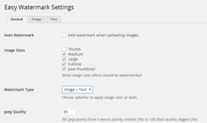 Settings page for Easy Watermark plugin Settings page for Easy Watermark plugin