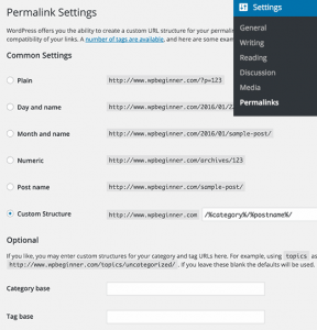 Permalink settings page in WordPress Permalink settings page in WordPress