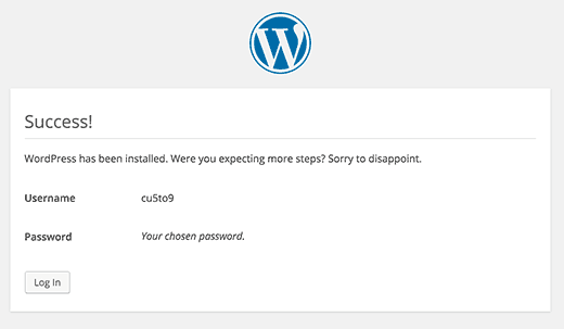 Manual WordPress installation finished Manual WordPress installation finished