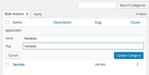 Changing category slug using quick edit Changing category slug using quick edit