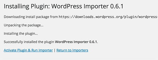 Run WordPress importer plugin