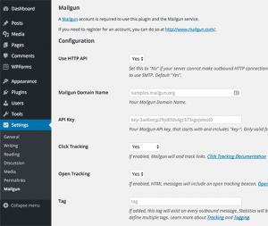 Mailgun for WordPress plugin settings Mailgun for WordPress plugin settings