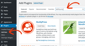 Go to add new plugin page to search and install WPForms plugin Go to add new plugin page to search and install WPForms plugin