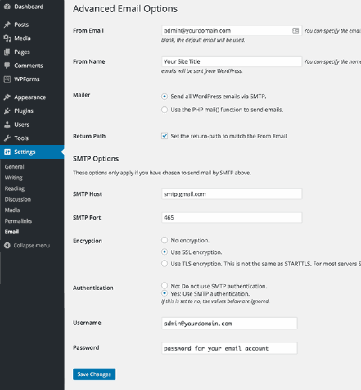 WP SMTP Settings