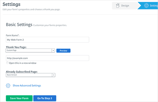 Form settings