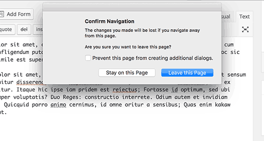 Unsaved changes warning popup in WordPress post editor Unsaved changes warning popup in WordPress post editor