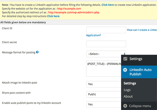 LinkedIn auto-publish settings LinkedIn auto-publish settings