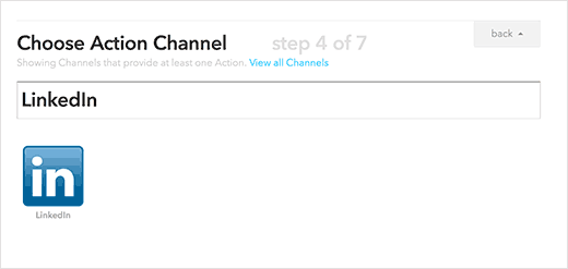 Choose LinkedIn as your action channel Choose LinkedIn as your action channel