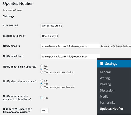 Updates Notifier settings Updates Notifier settings