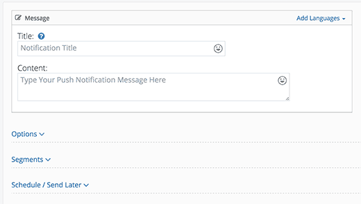 Write your new push notification message in OneSignal Write your new push notification message in OneSignal