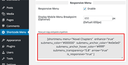 Copy the menu shortcode to use in a post or page in WordPress Copy the menu shortcode to use in a post or page in WordPress