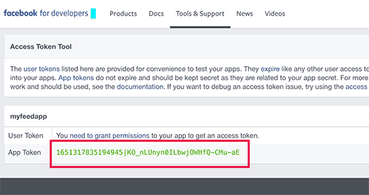 Access token for your app Access token for your app