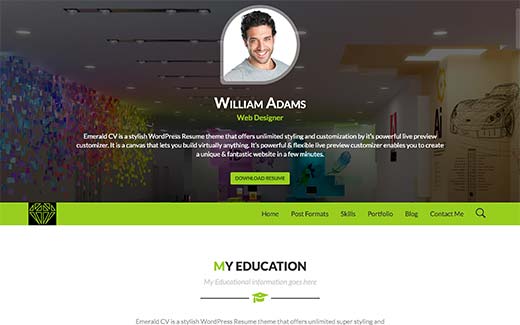 Wordpress Resume Theme persuasive web portfolio wordpress theme Emerald Cv Is A Beautiful Wordpress Resume Theme With Tons Of Styling And Customization Options It Comes With A Powerful Theme Customizer Google Fonts Wordpress Resume Theme premium layers wordpress vcard resume theme by pranontheme themeforest Emerald Cv Is A Beautiful Wordpress Resume Theme With Tons Of Styling And Customization Options It Comes With A Powerful Theme Customizer Google Fonts