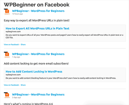 Preview of a custom Facebook feed in WordPress Preview of a custom Facebook feed in WordPress