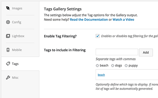 Enabling tag filtering for a gallery created with Envira Gallery Enabling tag filtering for a gallery created with Envira Gallery