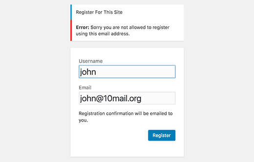 Disposable email address error Disposable email address error