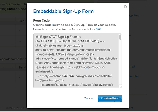 Embed code for your signup form Embed code for your signup form