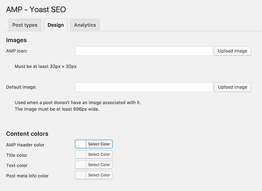 Design tab for AMP using Yoast AMP addon