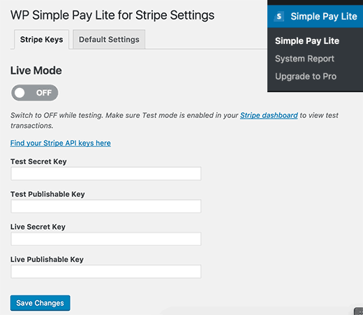 Simple pay lite settings