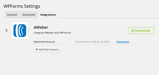 AWeber connected to WPForms