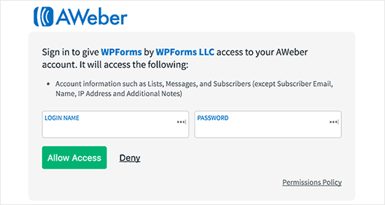 Sign into your AWeber account