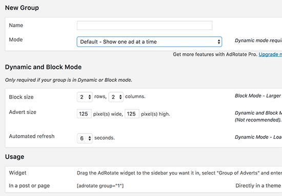 Ad group settings