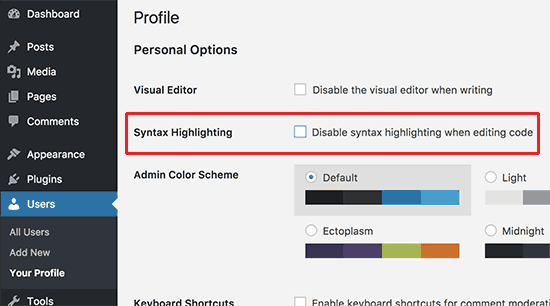 Disable syntax highlighting