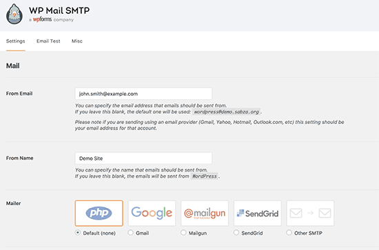 WP Mail SMTP settings