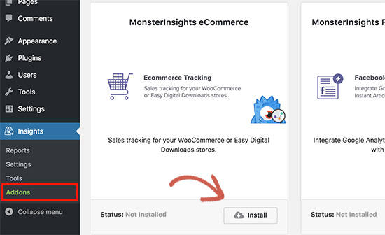 Install eCommerce addon for MonsterInsights