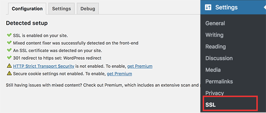 Really Simple SSL settings