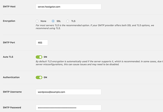 HostGator SMTP settings for WordPress