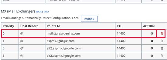 Delete old MX record
