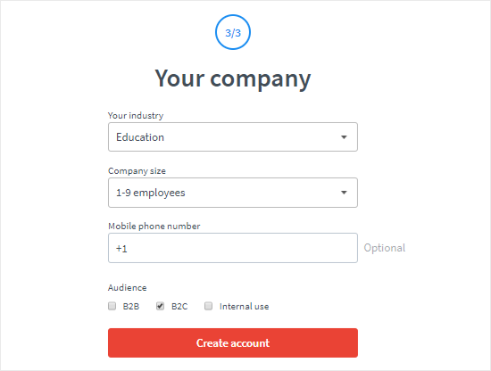 Create a LiveChat account step three