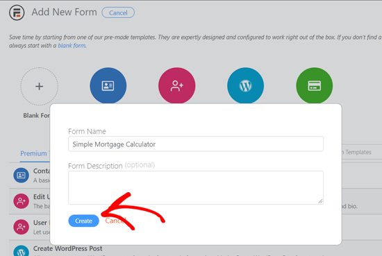 Create New Simple Mortgage Calculator Form